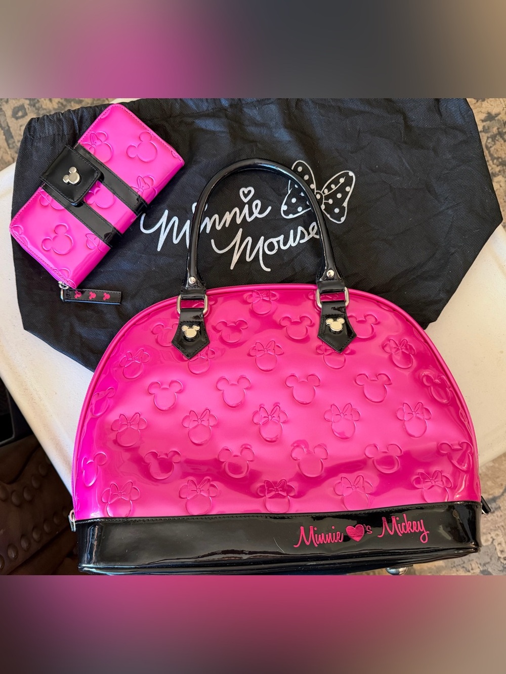 Loungefly Hot Pink Patent purse and matching wallet